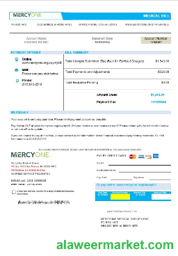 USA Iowa MercyOne medical business utility bill template in Word and PDF formats